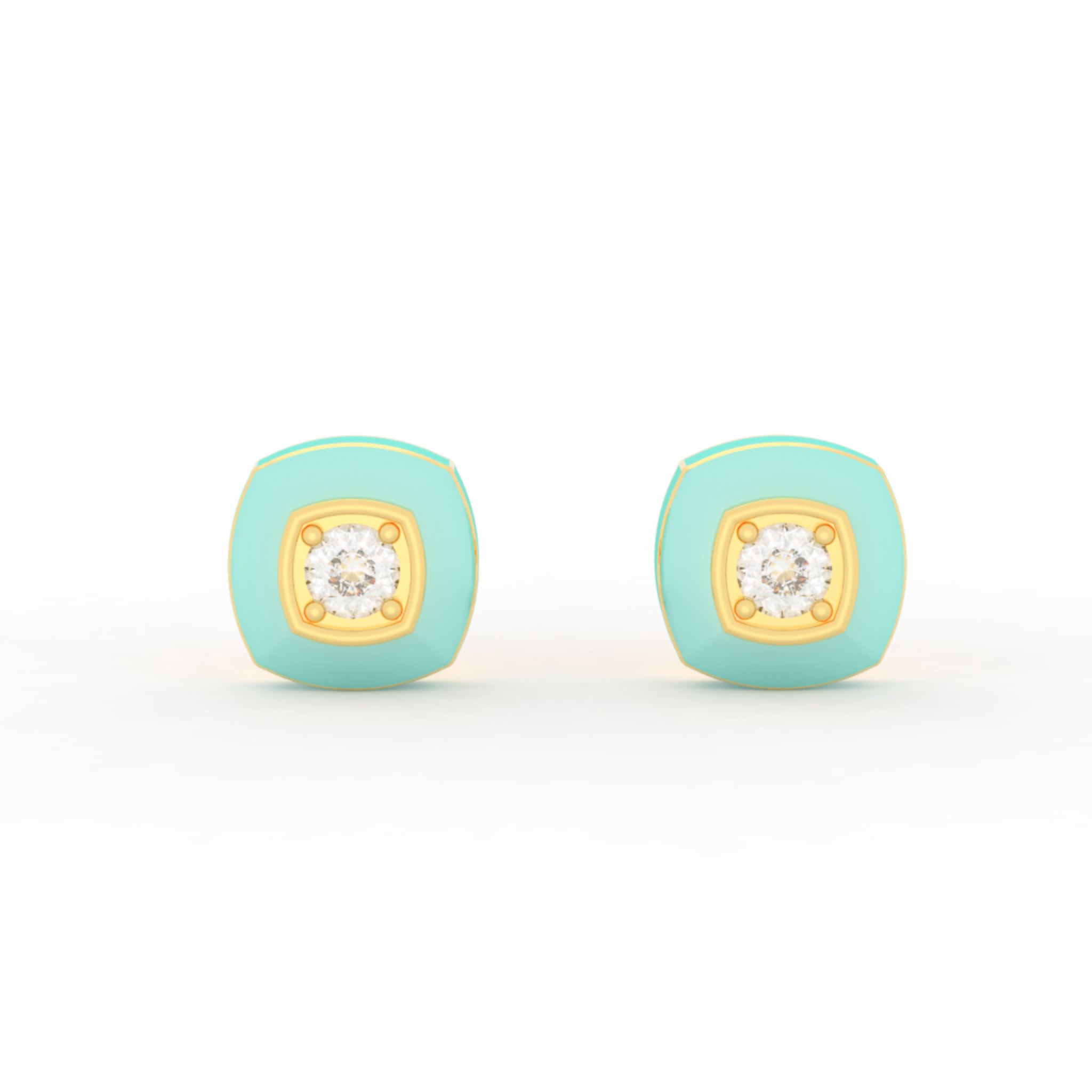 Enameling Square Cut Statement Stud Earrings, Hallmarked 925 Sterling Silver